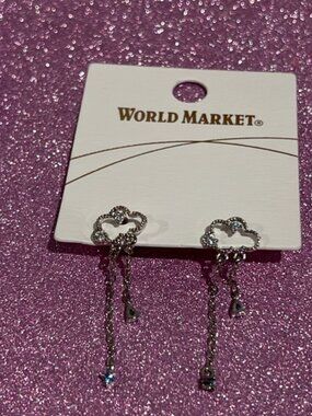 Cost Plus World Market Silver Cloud Dangle Earrings with Chain Drops